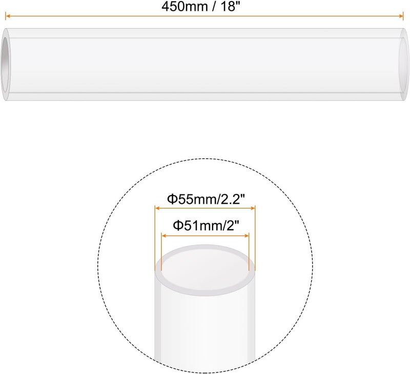 Rebower 18" Clear Plastic Rigid Pipe 51mm ID x 55mm OD (2" ID x 2.2" OD) Acrylic Round Polycarbonate Tubing, [for Plumbing, Hydraulics, Aquarium] - Image 2
